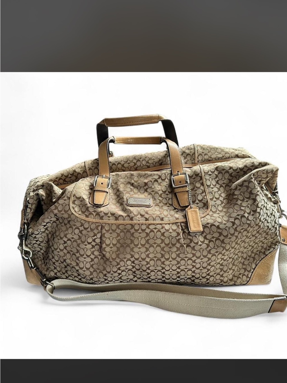 Coach F77154 Vintage XL Signature C Canvas w/Vachetta Leather Trim Travel Bag